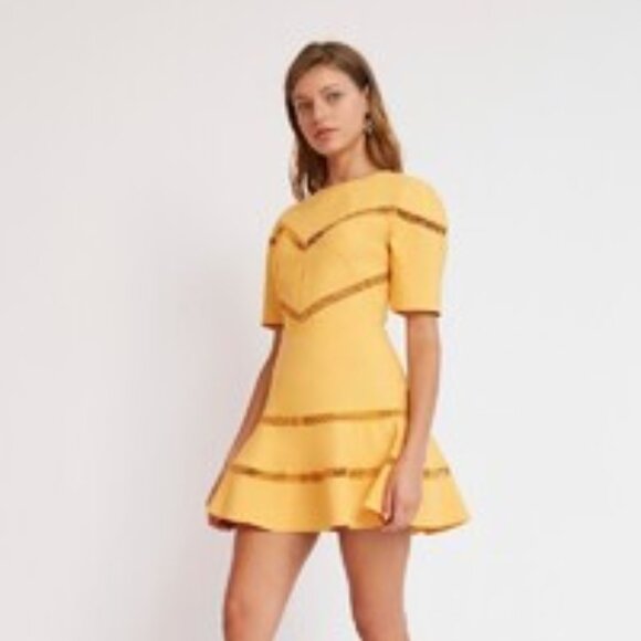 NWT Finders Keepers Lattice Mini Dress Marigold - Picture 6 of 7